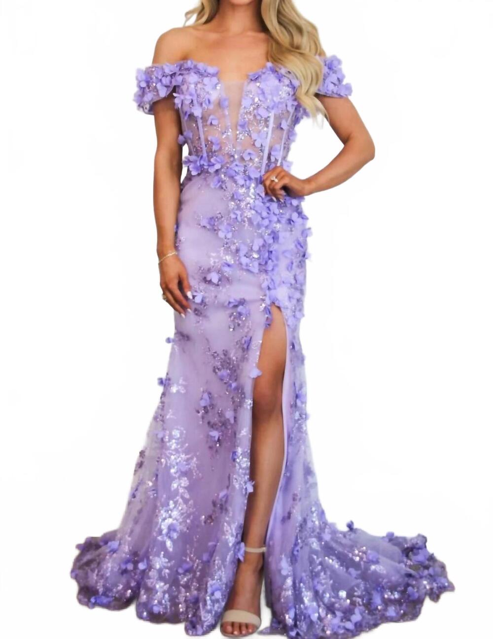 NEW CINDERELLA DIVINE liliana floral applique formal dress in lavender